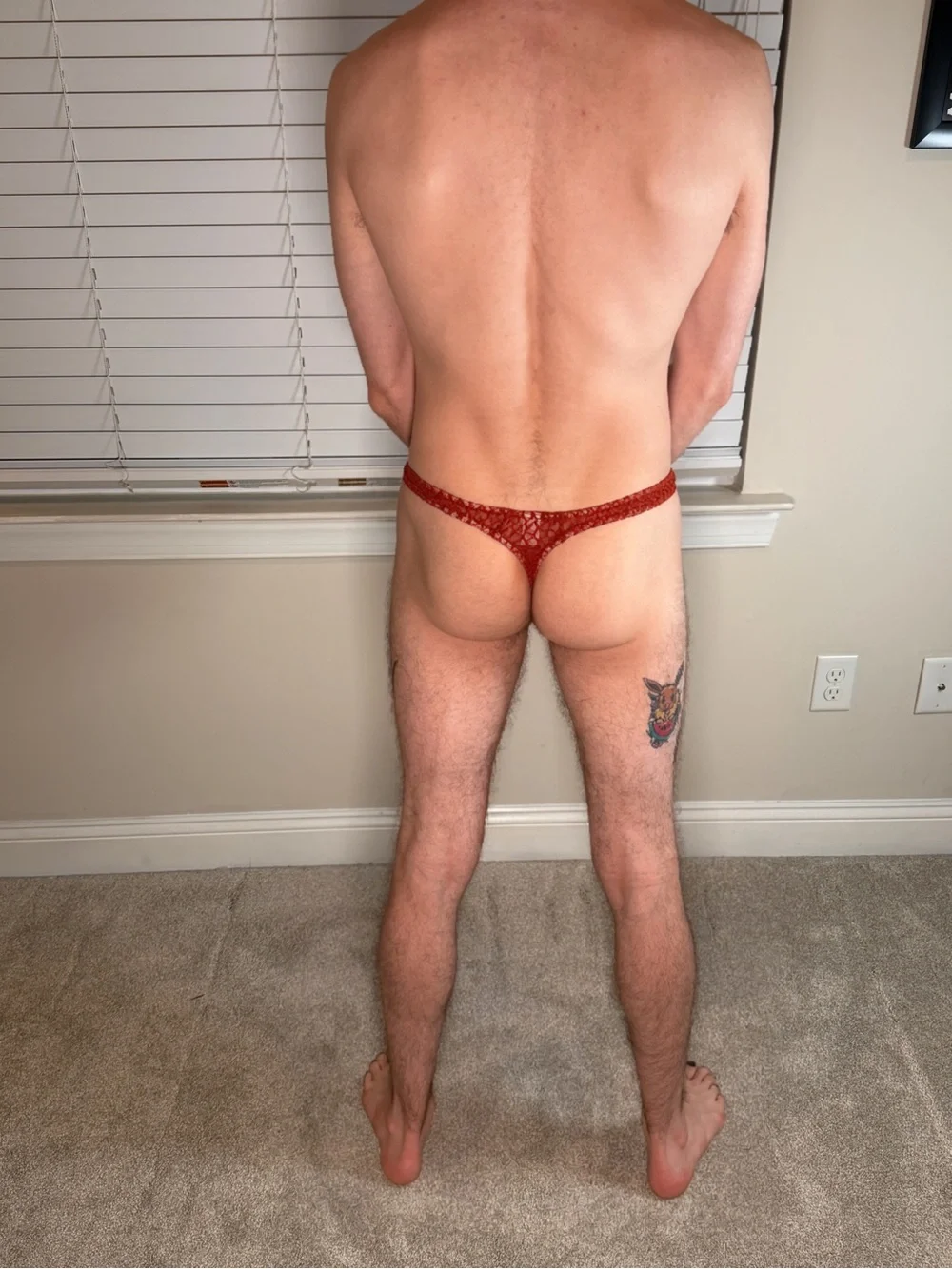 Men's Orange Lace Low-Rise Thong Underwear